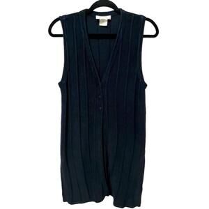 GO SILK Black 3 Button Washable 100% Silk Knitted Long Topper Vest, Size 1